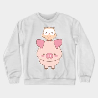 Kawaii Animals Pattern in Light Pink Crewneck Sweatshirt
